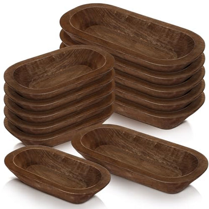 Nuogo 10 Pack 12.5/8.5 Inches Wooden Dough Bowls Bulk Rustic Bowls, Brown - color: Brown, size: 12.5 and 8.5 Inches