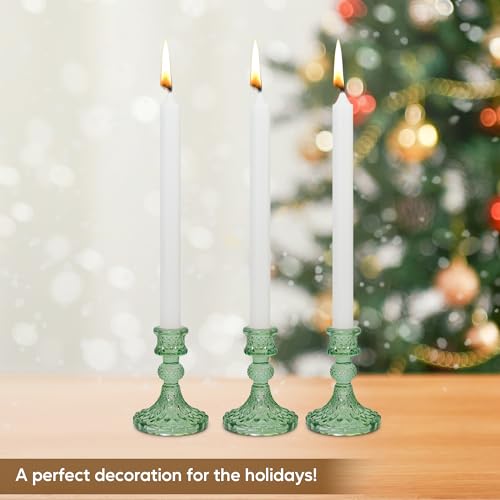 Glass Candlestick Holder Taper and Pillar Candle Holder, Desktop Decoration for Wedding Dinning Party-3 pcs(Green) - color: Green