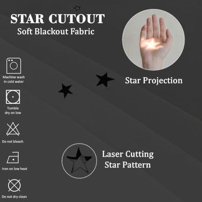 Grey Kids Star Cutout Blackout Curtains for Bedroom 52"W x 95"L 2 Panels - color: Grey, size: 52"W x 95"L (Pack of 2)