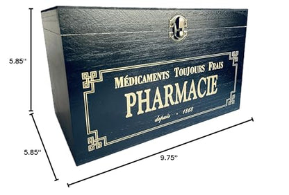 khevga Wooden Apothecary Storage Box - Vintage French Pharmacie, Black