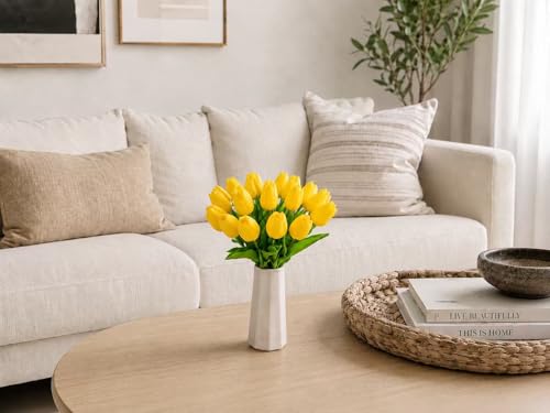 Mandy's 20 Stems Yellow Artificial Tulip Flowers for Home Centerpieces - color: Yellow 20pcs