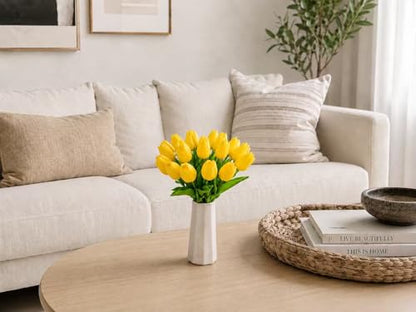 Mandy's 20 Stems Yellow Artificial Tulip Flowers for Home Centerpieces - color: Yellow 20pcs