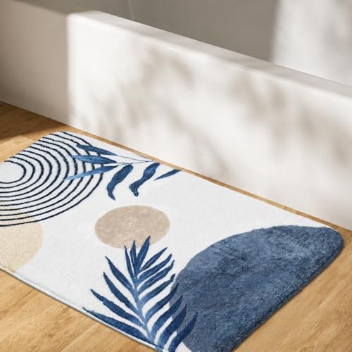 Bathroom Rugs Non-Slip Boho Bath Mat, Small Cute Bath Mat Soft Washable Bathmat Shower Rug for Bathtub Boho Decor - color: Blue, size: 1'5" x 2'3" (Rectangular)