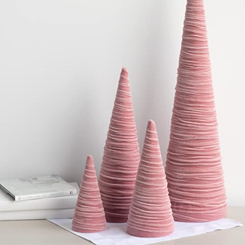 Your Heart's Content Blush Velvet Trees Set of 4, Cozy Bookshelf Teen Girl, Coquette Room Decor, Aesthetic, Valentine Table Accent, Pink Cozy Mantel, Tabletop Tree (Blush) - color: Blush