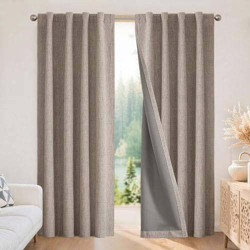 Joydeco 100% Blackout Curtains for Bedroom - Natural Linen Curtains, Thermal Insulated Linen Light Blocking Drapes, Rod Pocket & Back Tabs (Linen, 52" W x 90" L (Pack of 2)) - color: Linen, size: 52"W x 90"L (Pack of 1)
