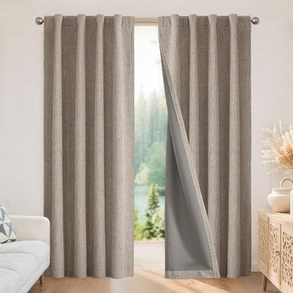 Joydeco 100% Blackout Curtains for Bedroom - Natural Linen Curtains, Thermal Insulated Linen Light Blocking Drapes, Rod Pocket & Back Tabs (Linen, 52" W x 90" L (Pack of 2)) - color: Linen, size: 52"W x 90"L (Pack of 1)