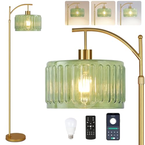 QIYIZM Floor Lamp for Living Room,Bedroom,Gold Dimmable Standing Lamp with Remote,Mid Century Modern Brass Tall Lamp Retro Vintage Glass Lamp Floor Light Boho Bohemian - size: Floor Lamp--9