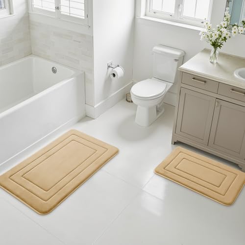 Cupic Cupid Memory Foam Bath Mat 20"×32", Non Slip Bathroom Rugs，Deep Khaki - color: Deep Khaki, size: 1'8" x 2'8" (20" x 32")