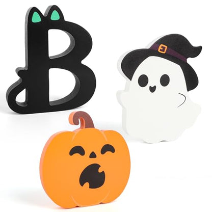 COCHIE Spooky Halloween Table Decorations Indoor Pumpkin Ghost Boo Sign Set - style: Cute