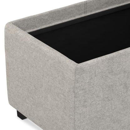 SIMPLIHOME Avalon 42" Wide Linen Look Fabric Storage Ottoman in Cloud Grey - color: Cloud Grey