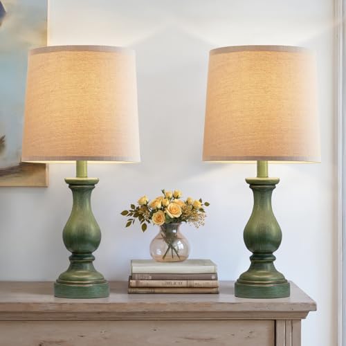 22" Farmhouse Table Lamps Set of 2, Rustic Bedside Lamps for Bedroom - color: E. Antique Green