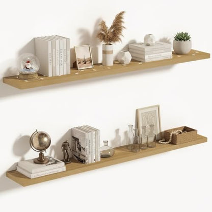 Vivelove 10 Inch Deep Floating Shelves for Wall 55” Set of 2, Oak - color: Oak, size: 55”wx10.2”dx1.5”h