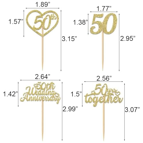 24Pcs 50th Wedding Anniversary Cupcake Toppers Gold Glitter Party Supplies