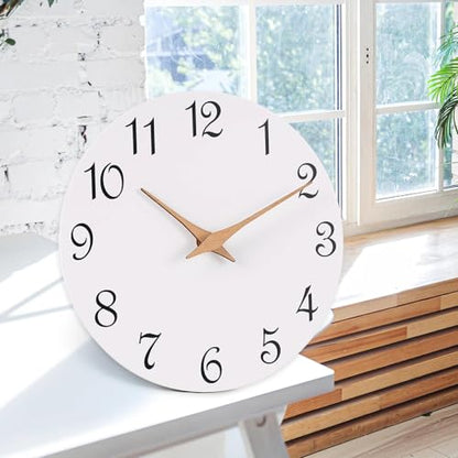 Mosewa Wall Clock Silent Non-Ticking Battery Operated Simple Wooden 14" - color: F_white, size: 14 Inch