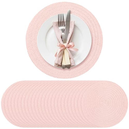 24 Pcs 13 in Round Woven Placemats Boho Charger,Pink,Classic - color: Pink, style: Classic