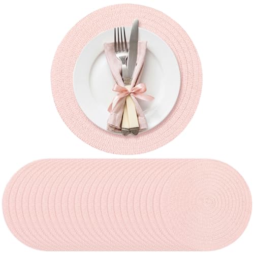 24 Pcs 13 in Round Woven Placemats Boho Charger,Pink,Classic - color: Pink, style: Classic