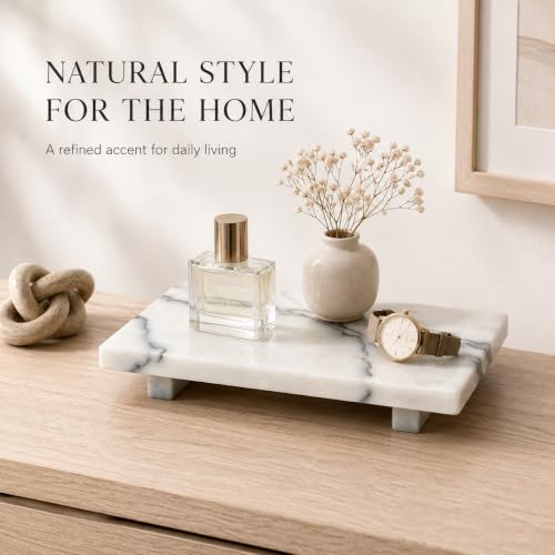 White Marble Pedestal Tray, 9.84-Inch Organizer for Vanity and Bathroom - color: Snow Plum Marble-9.84 in