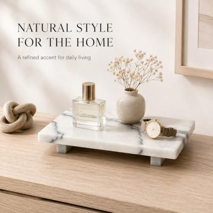 White Marble Pedestal Tray, 9.84-Inch Organizer for Vanity and Bathroom - color: Snow Plum Marble-9.84 in