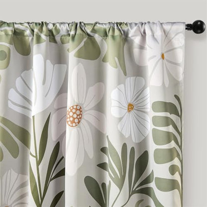RoomTalks Henri Matisse Blackout Window Curtains for Bedroom Living Room 84 Inches Length 2 Panels, Modern Abstract Aesthetic Botanical Cute Boho Floral Curtain Panels Drapes Green and Greyish White - color: Green and Greyish White