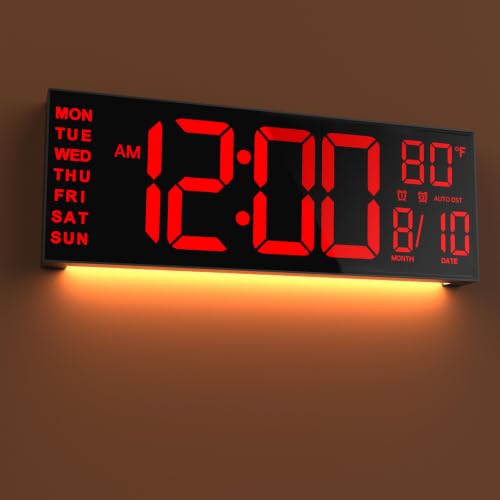 JALL 16" Large Digital Wall Mount Clock, Count Down Timer, Alarm, Big LED, DST, Temperature for Living Room Classroom Desk, Xmas, Birthday Gift for Senior Men Women Mom Dad, Red - color: Red, size: 16 inches