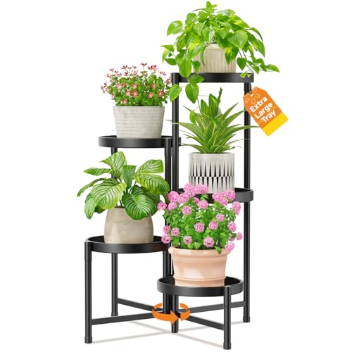 LASZOLA Plant Stand Indoor with 10 Inch Large Metal Tray, 5 Tier Black - color: Glossy Black, size: 5 Tier