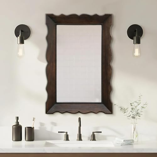 Besdomus Wood Farmhouse Bathroom Mirror: 20"x30" Dark Brown Wooden Mirror - color: Brown Dark, size: 30"L x 20"W