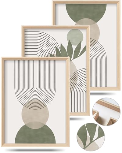 Boho Sage Green Framed Wall Art, Abstract Canvas Prints - color: Framed Boho Green, size: 16"L x 12"W