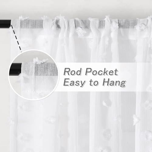 MYSKY HOME White Sheer Curtains 36 inch Length for Small Window,2 Panels - color: 1-white, size: 26"W x 36"L (Pack of 2)