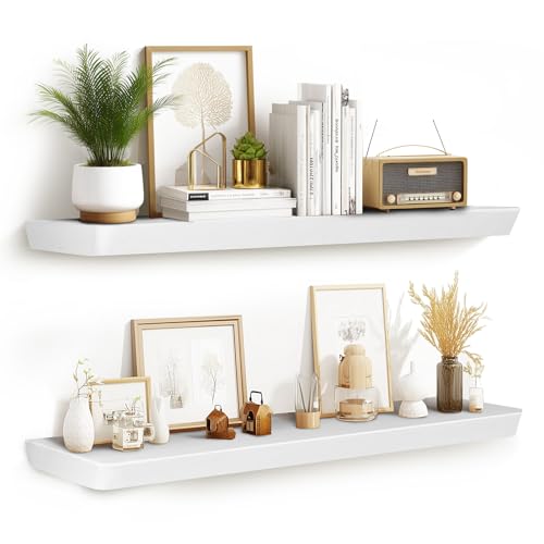36x6.8x1.6in Slanted Solid Wood Floating Wall Shelves 2-Pack White - color: White, size: 36"-Set of 2