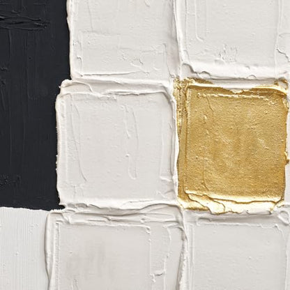 Modern Black & White Abstract 3D Textured Canvas Wall Art with Gold Leaf - color: Black White, size: 24"L x 36"W