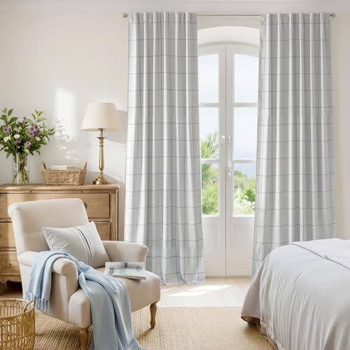 NICETOWN 100% Blackout Navy Blue Plaid for Bedroom, W52xL90, 2 Panels - color: Navy Blue, size: 52"W x 90"L (Pack of 2)