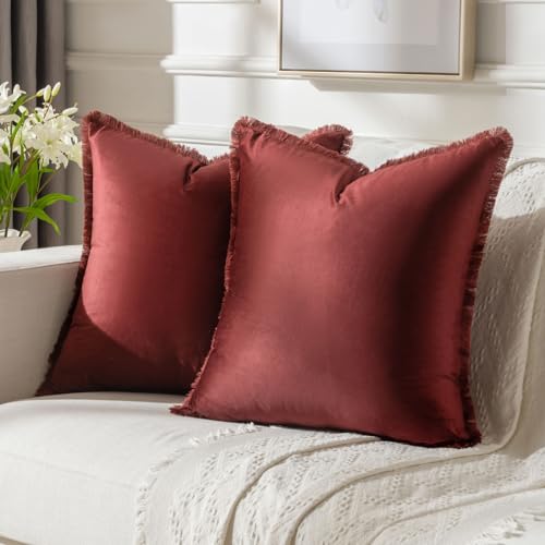 FUTEI Pack of 2 Velvet Decorative Throw Pillow Covers 18x18 Inch, Burgundy - color: Burgundy, size: 18" x 18" (Pack of 2)