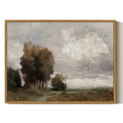 ARPEOTCY Vintage Framed Wall Art, Bedroom Bathroom Rustic Landscape Country Pictures Wall Decor, Canvas Prints Farmhouse Paintings, Neutral Home Decorations for Living Room, 12x16 inch - color: Countryside, size: 16"L x 12"W