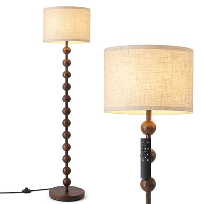 62" Farmhouse Floor Lamp with Remote, Dimmable Standing Lamp, Walnut Grain - color: Walnut Wood Grain
