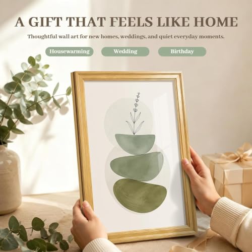 Framed Abstract Wall Art Set of 3, Sage Green Botanical Prints 12x16 Inch - color: Sage Green, size: 16" H x 12" W x 3Pcs