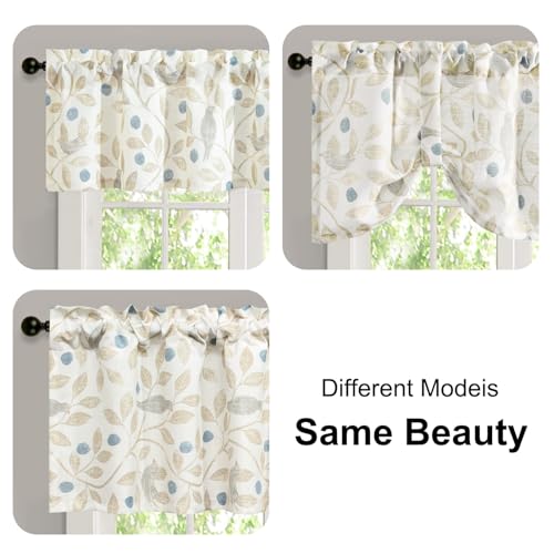 VOGOL Birds Print Curtain Valance, Rod Pocket, 52 x 14, 1 Panel, Beige - color: Birds, size: 52"W x 14"L (Pack of 1)