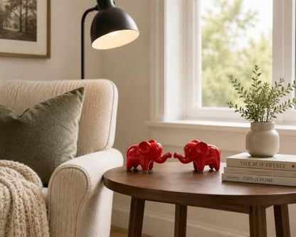 4 Inch Red Ceramic Elephant Figurines Set of 2 - color: Red