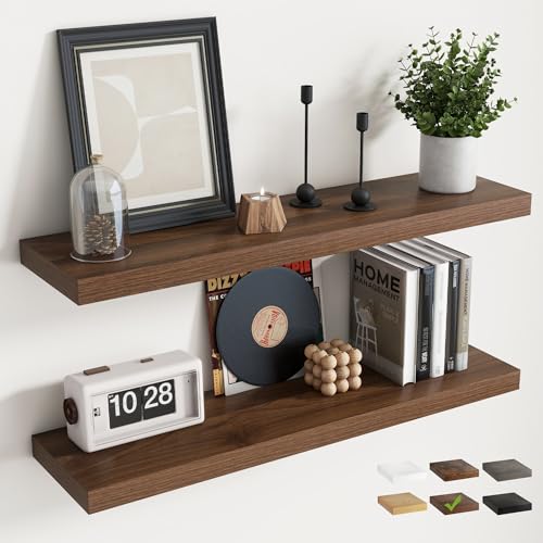 36 Inch Floating Shelves, 8"Deep Wall Shelf, 55 Lbs Capacity, Walnut, 2pcs - color: Walnut, size: 36"Wx8"Dx1.2"H