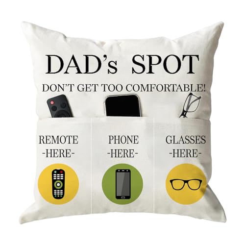 ONFAON Father's Day Throw Pillow Case, Dad's Spot Throw Pillow Covers 18 x 18 Inch，Dad Gifts from Daughter Son，Birthday Christmas Thanksgiving Day Gifts for Papa Stepdad ，3-Pocket - color: Dad 3-pocket