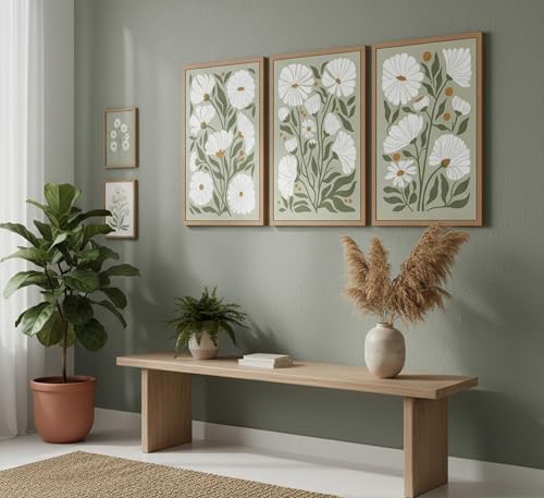 hijyord 3Pcs Boho Wildflowers Canvas Wall Art Unframed - color: Green-Poster, size: 16"L x 12"W