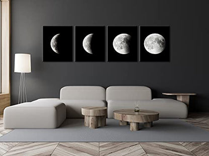 Wieco Art Large Black White Moon Canvas Print, Modern Abstract Space Sky Wall Art, Gallery Wrapped Artwork Ready to Hang for Living Room Bedroom Home Office Decor - size: 20x24inchx4pcs (50x60cmx4pcs)