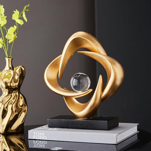 Abstract Art Sculpture, Resin Gold Decorative Statue, Modern White Ornaments for Living Room, Decorativas Modernas for Coffee Table/Entryway/Office Collectibles (Gold) - color: Gold
