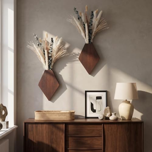 2 Pcs Wooden Wall Planters, Brown, Natural Style - color: Brown, style: Natural Style