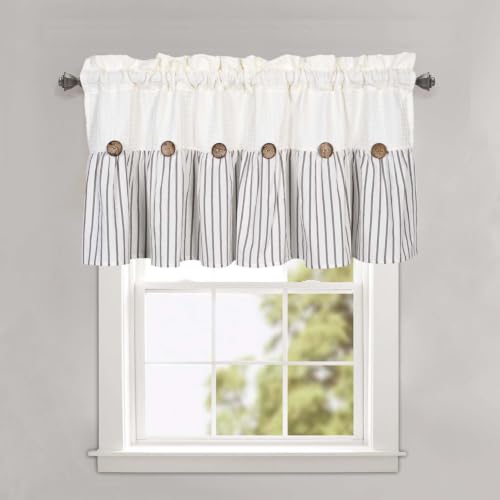 DOSLY IDÉES Rustic Farmhouse Valance, Gray Striped, 52x18in - color: Beige & Gray Striped, size: 52"W x 18"L (Pack of 1)