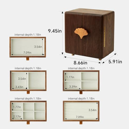 Black Walnut Wood Jewelry Box, Large - size: Ginkgo leaves