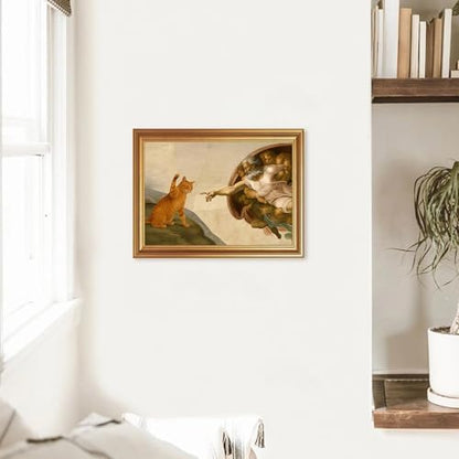 Fantasy Artists Divine Feline Encounter Gold Framed Wall Art, Easy to Hang Fade Resistant Religious Art Prints, Modern Angel & Cat Painting for Bedroom, Living Room, Bathroom, Home Office, 12x16 inch - color: Jesus Cat, size: 16"L x 12"W