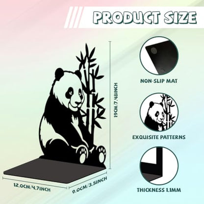 Peacoblue 5.3"x4.3"x7.5" Metal Bookends, Heavy Duty Book Ends for Shelves - style: Panda and Bamboo