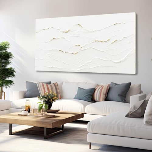WINKAILIN Modern White Abstract Wall Art for Living Room 29x58 Inch - color: White and Gold, size: 58"L x 29"W