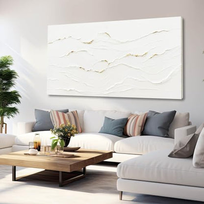 WINKAILIN Modern White Abstract Wall Art for Living Room 29x58 Inch - color: White and Gold, size: 58"L x 29"W