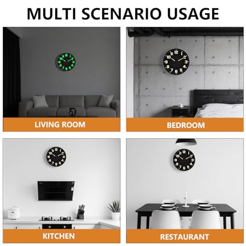 12 Inch Silent Wall Clocks Battery Operated, Glow in the Dark Wall Clock with Easy Read Numbers Non-Ticking Tempered Glass Night Vision Clocks for Living Room Office Gym Bedroom, Modern Black - color: Black Green, size: 12 Inch